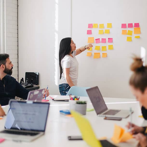 people in a room working